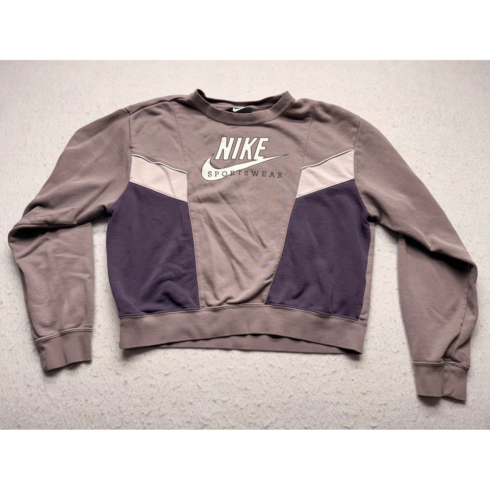 Nike Sportswear Womens Colorblock Crewneck Sweatshirt Mauve Purple CZ8598-531 XS